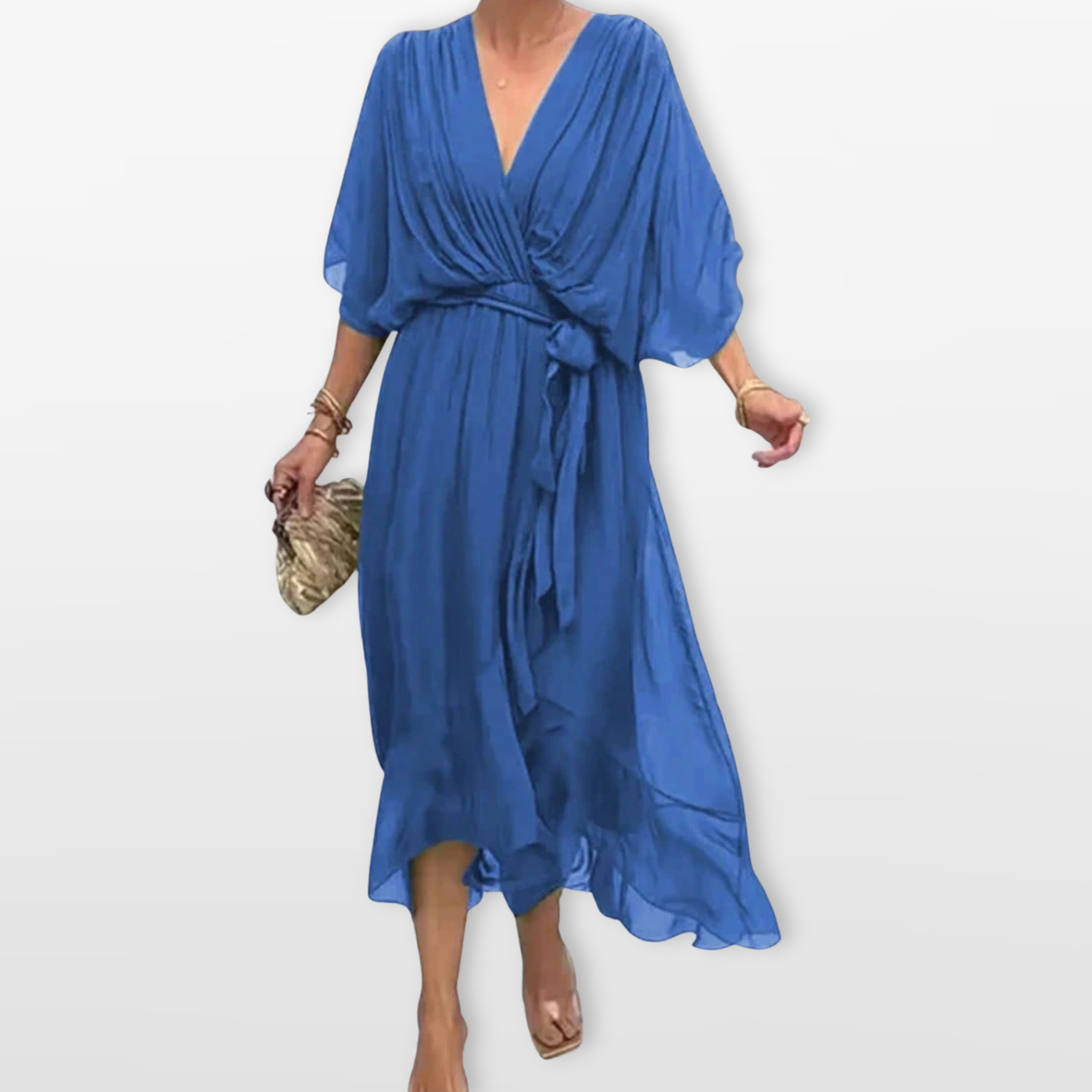 Women’s V Neck Midi Dress Flowy Wrap Dress