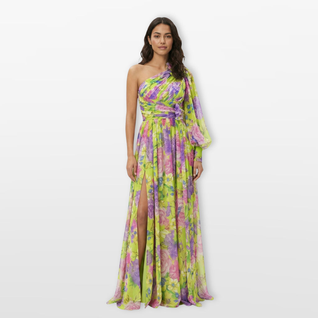 Women’s One Shoulder Floral Maxi Dress Slit