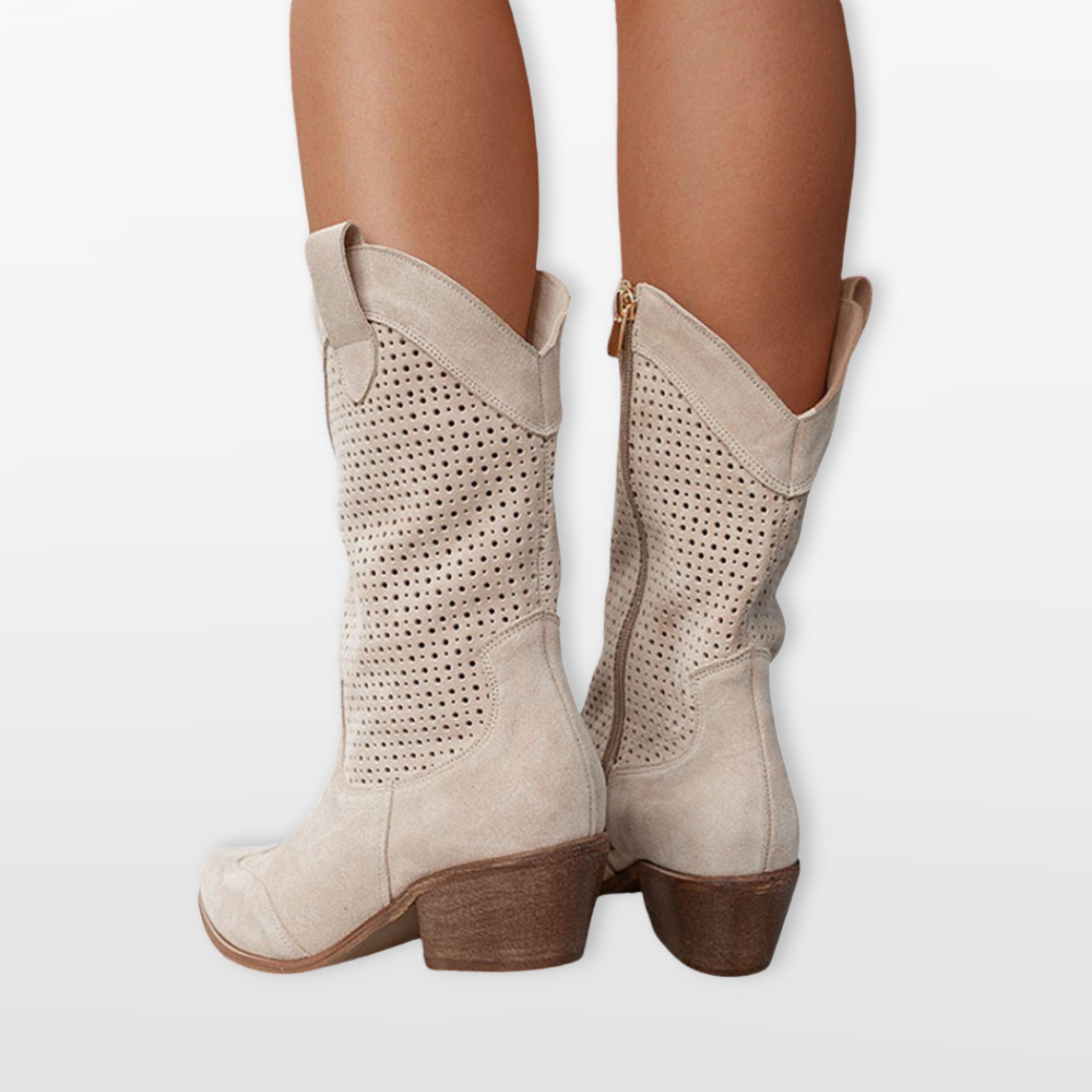 Women Perforated Western Ankle Boots