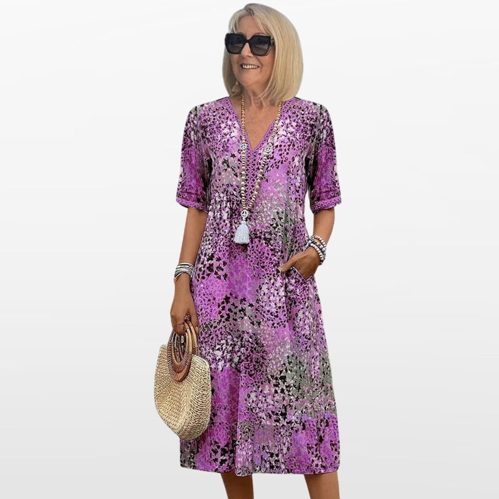 Women Boho Midi Dress V Neck