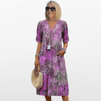 Women Boho Midi Dress V Neck