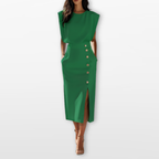 Women Structured Midi Dress Button Detail