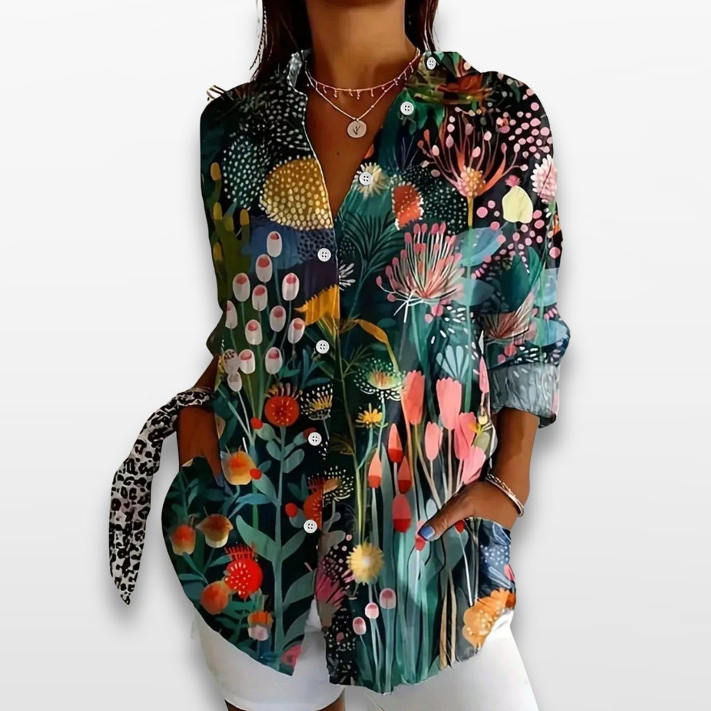 Women Floral Button Blouse Casual Chic Top