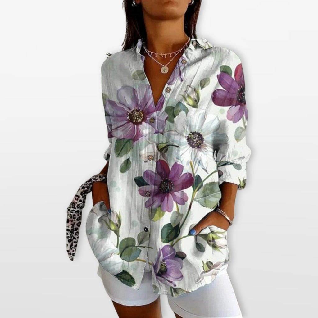 Women’s Printed Button Blouse Artistic Casual Shirt