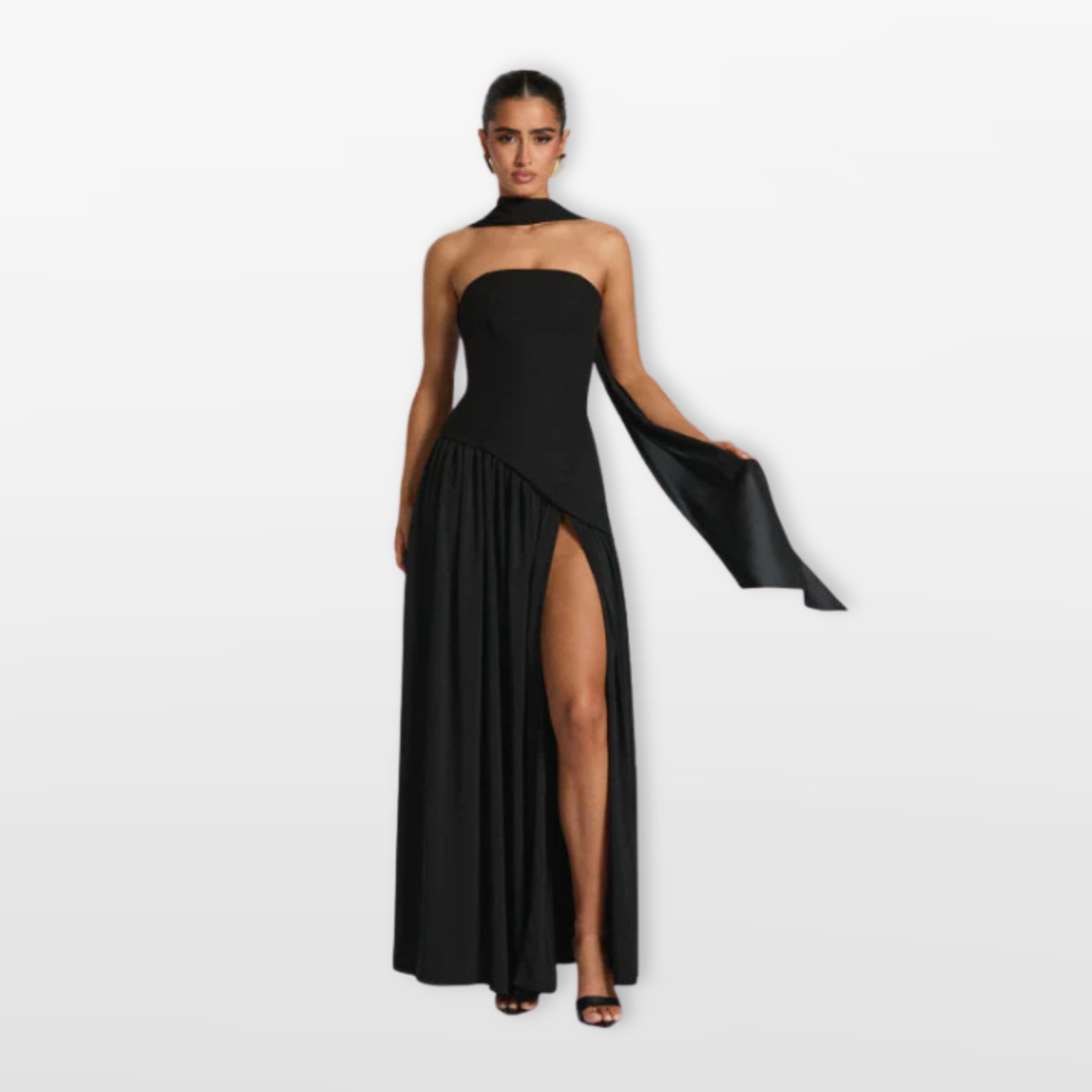 Women’s Strapless Maxi Dress Elegant High Slit