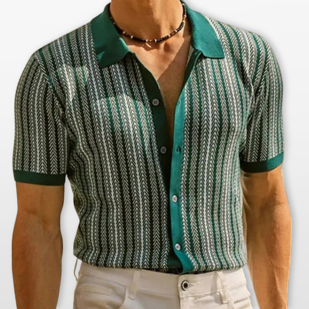 Men’s Striped Button Polo Shirt