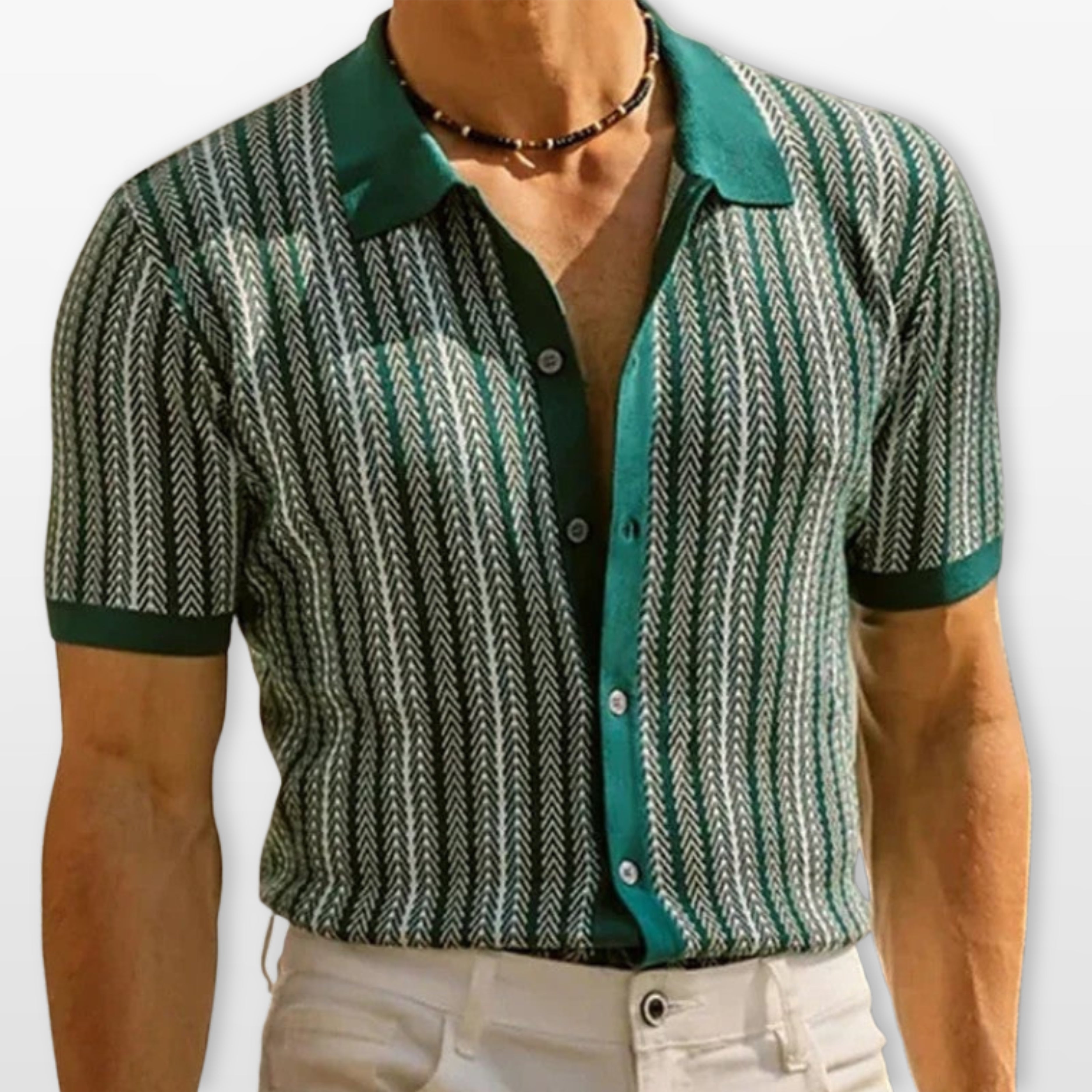 Men’s Striped Button Polo Shirt