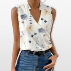 Women’s Sleeveless V Neck Blouse Wrap Front