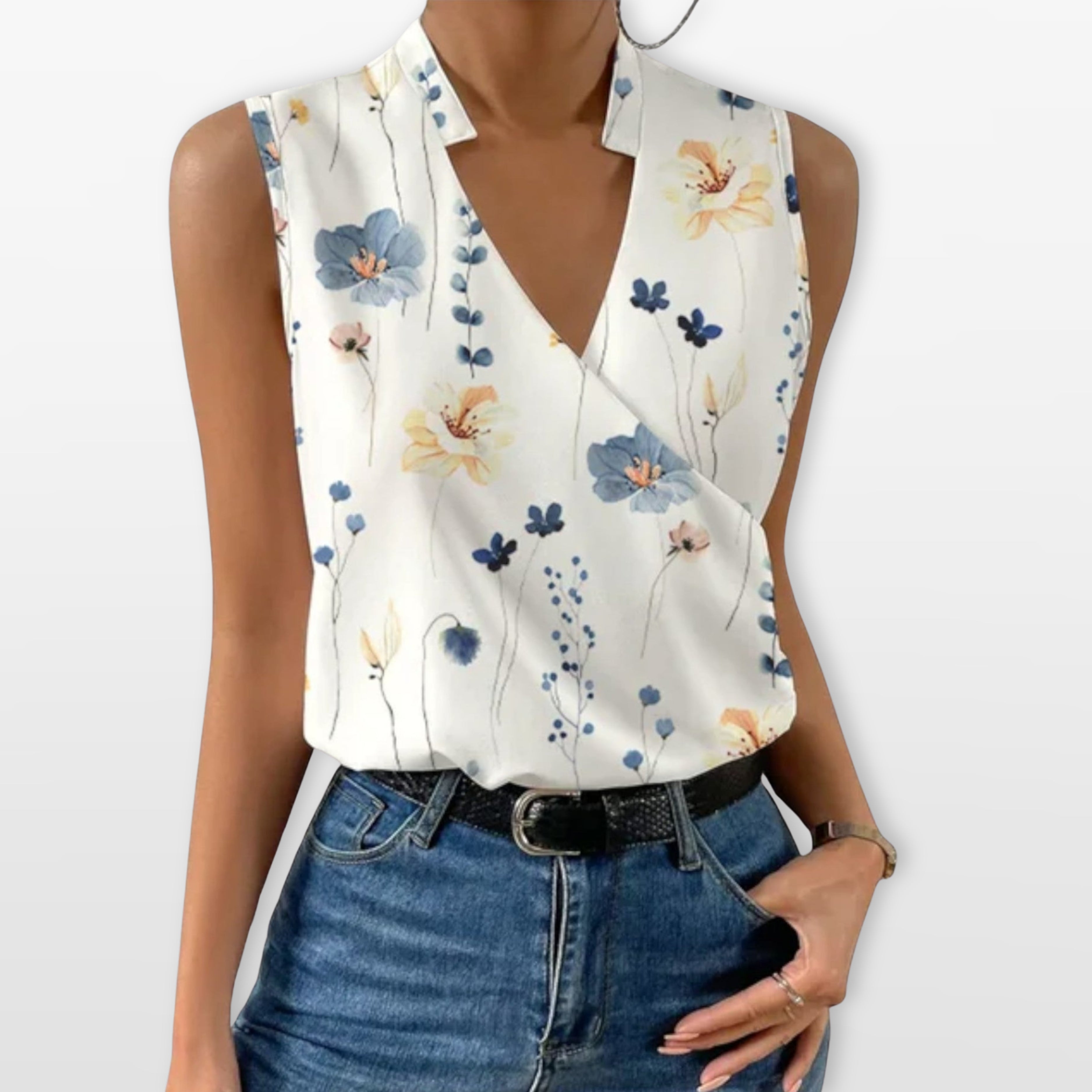 Women’s Sleeveless V Neck Blouse Wrap Front