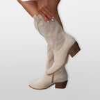 Women’s Perforated Cowboy Boots Western Suede