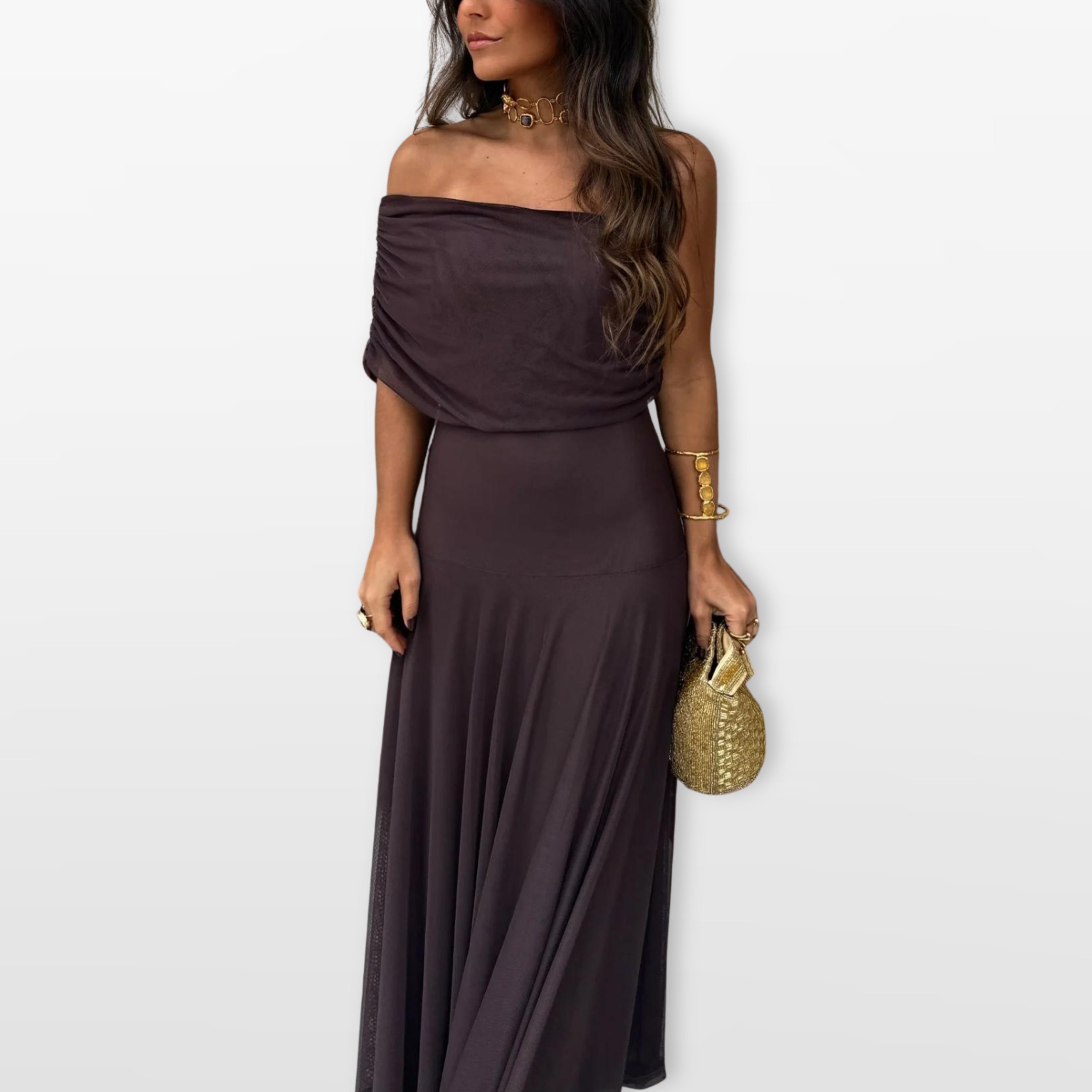 Women’s Off Shoulder Maxi Dress Mesh Elegant