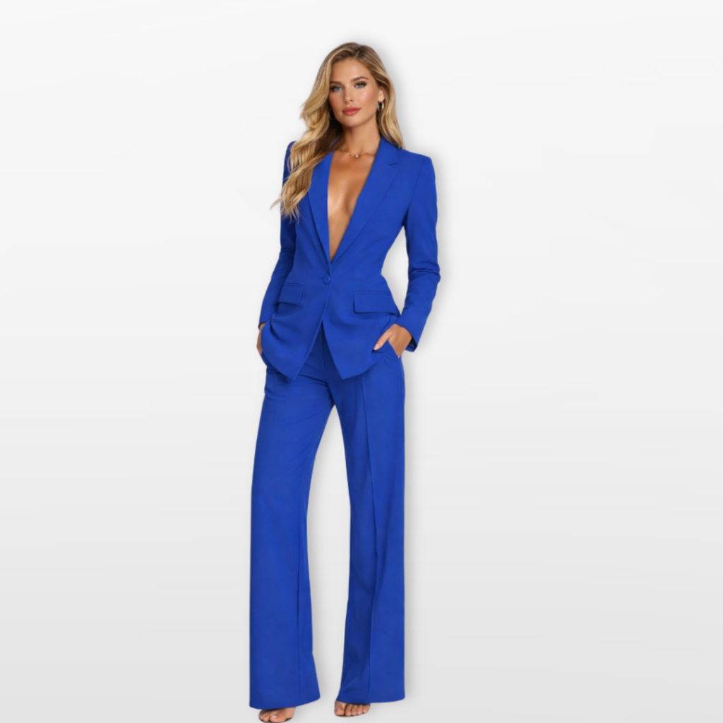 Women Deep V Blazer Wide Leg Suit