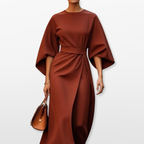 Women Elegant Midi Dress Belted Fit