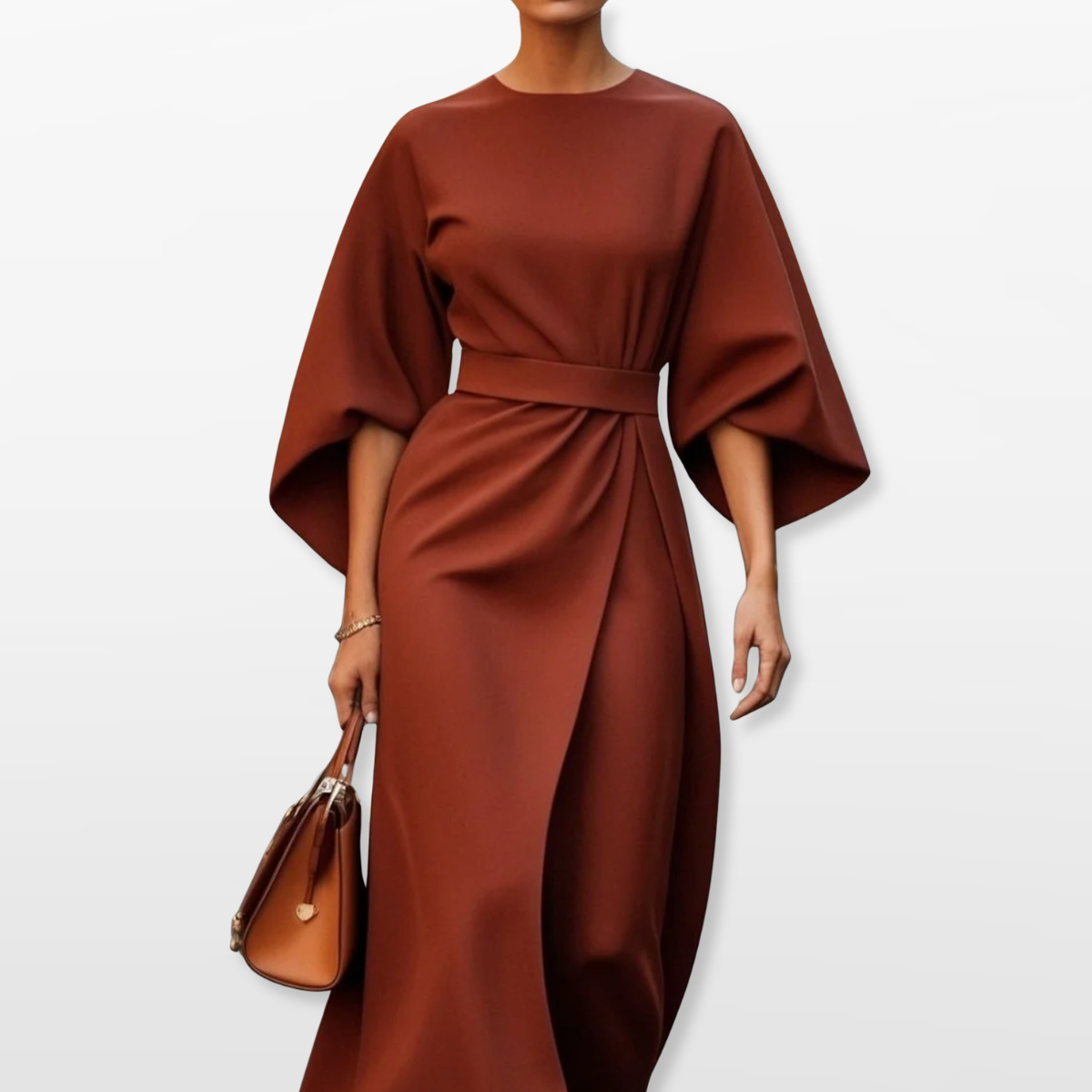 Women Elegant Midi Dress Belted Fit