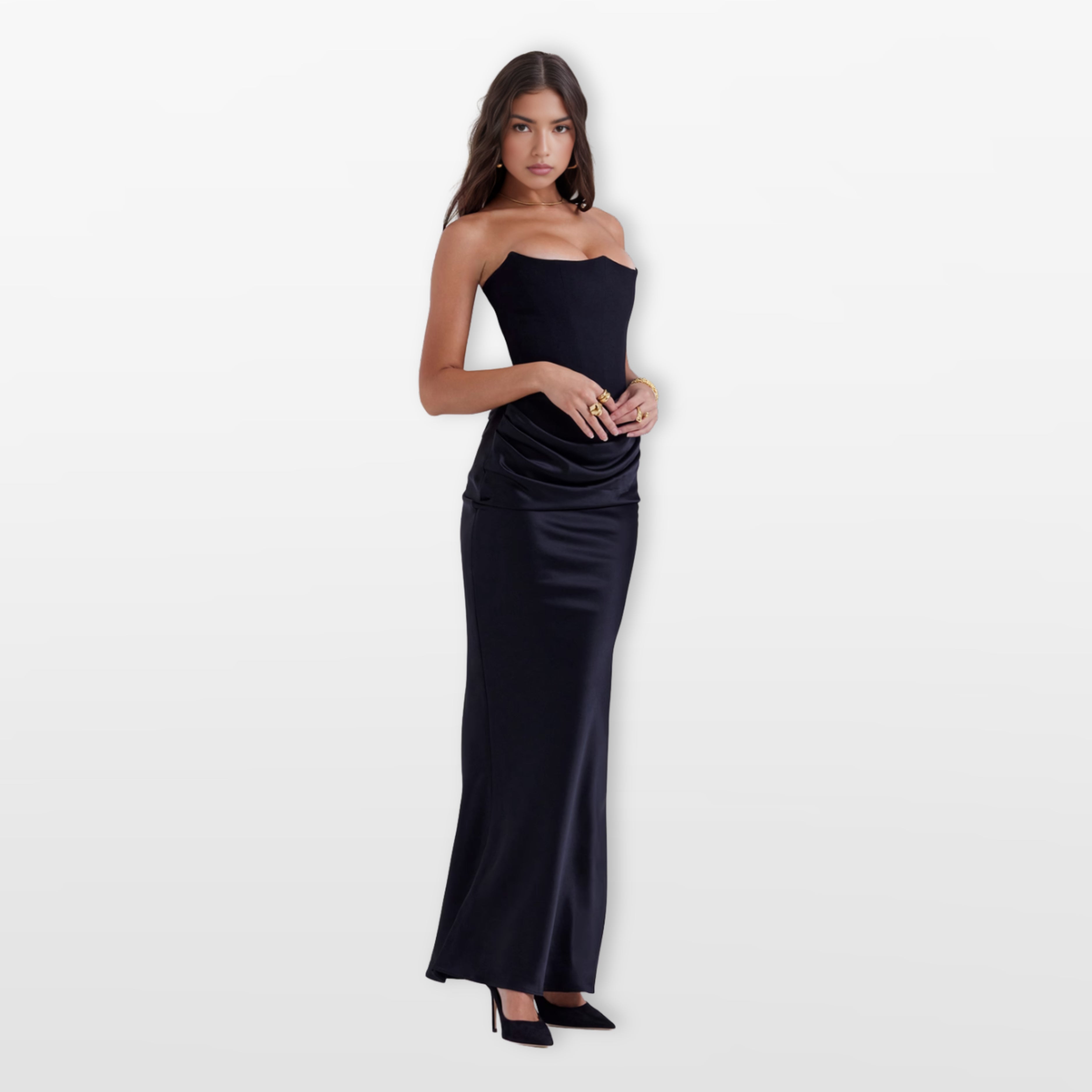 Women’s Strapless Midi Dress Corset Satin