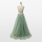 Women’s Lace Tulle Evening Dress Backless Slit
