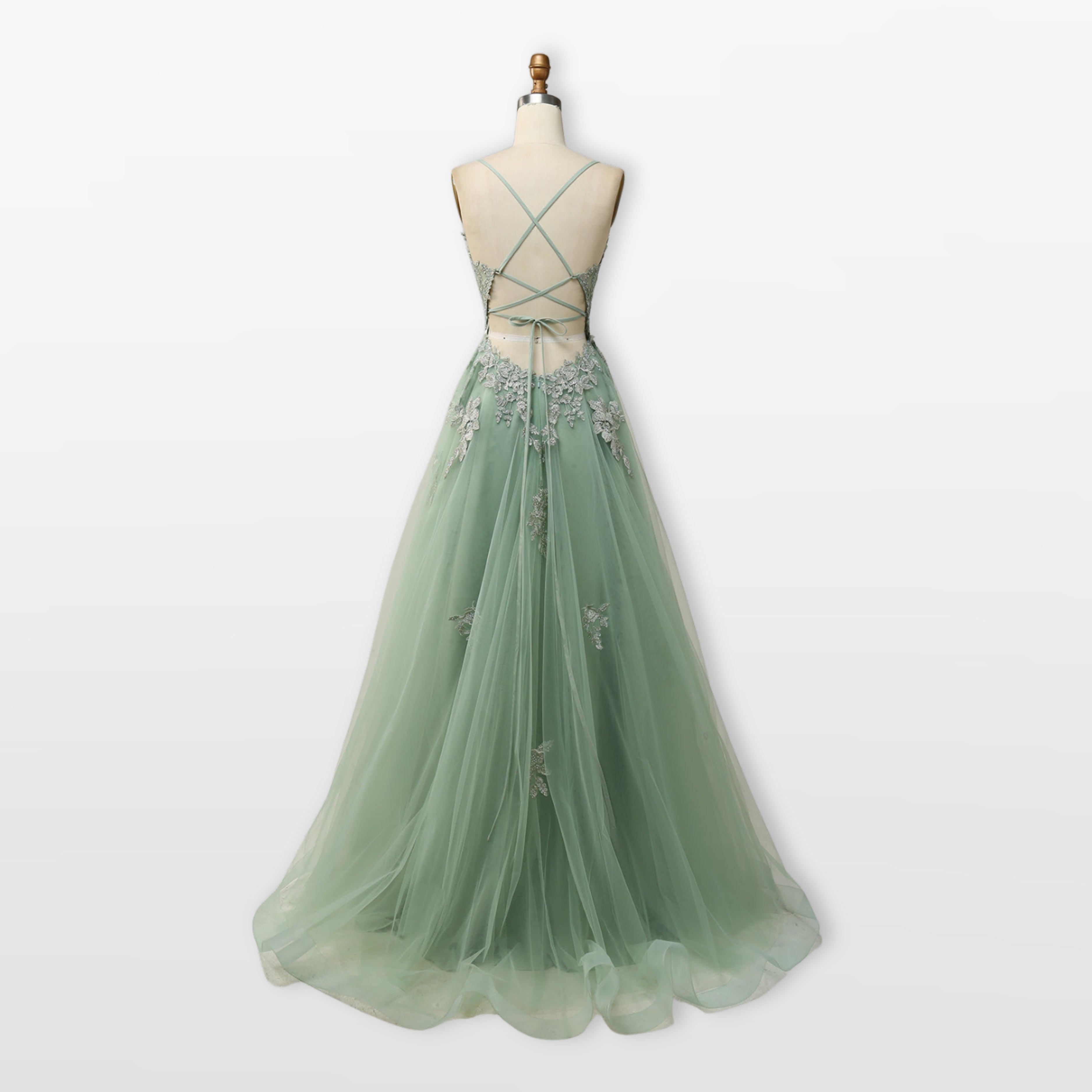 Women’s Lace Tulle Evening Dress Backless Slit