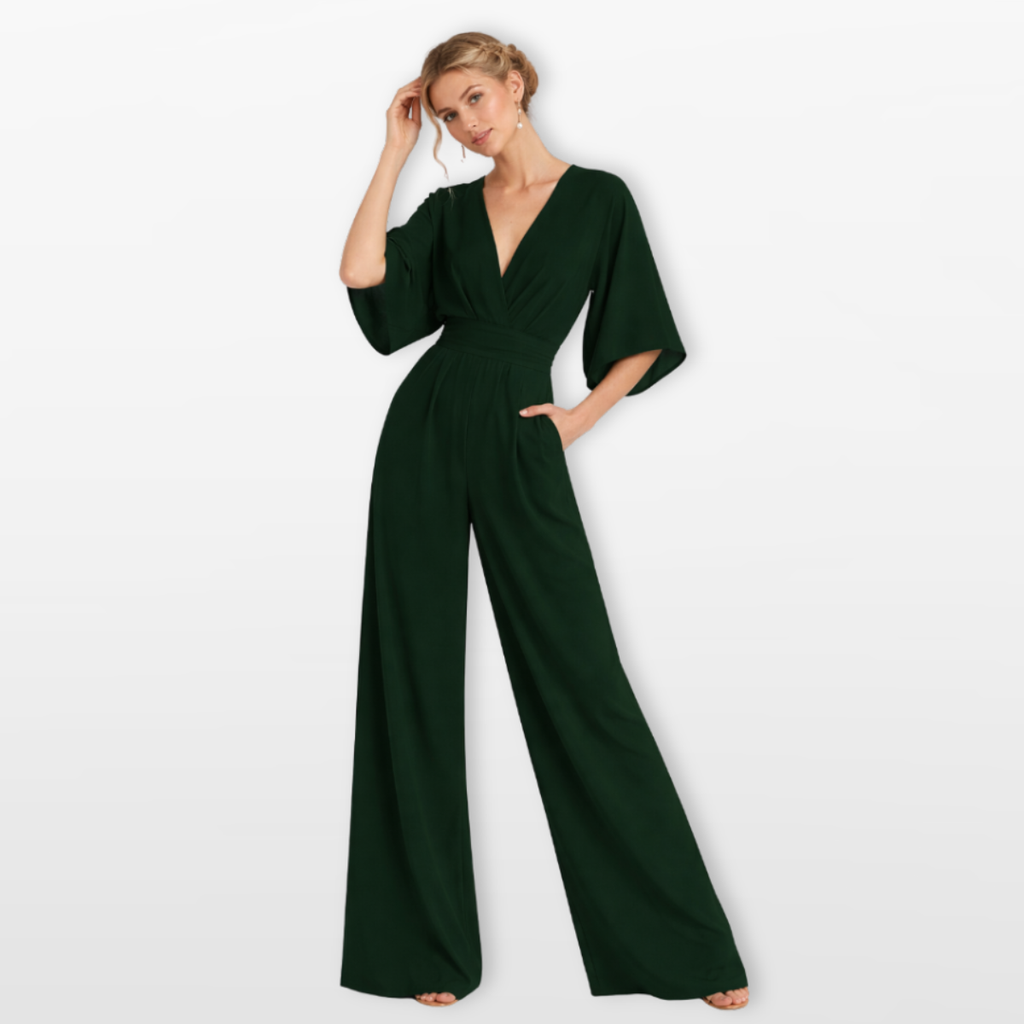 Women Elegant V Neck Wide Leg Jumpsuit