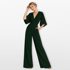 Women Elegant V Neck Wide Leg Jumpsuit