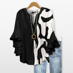 Women V Neck Blouse Floral Ruffle Sleeve