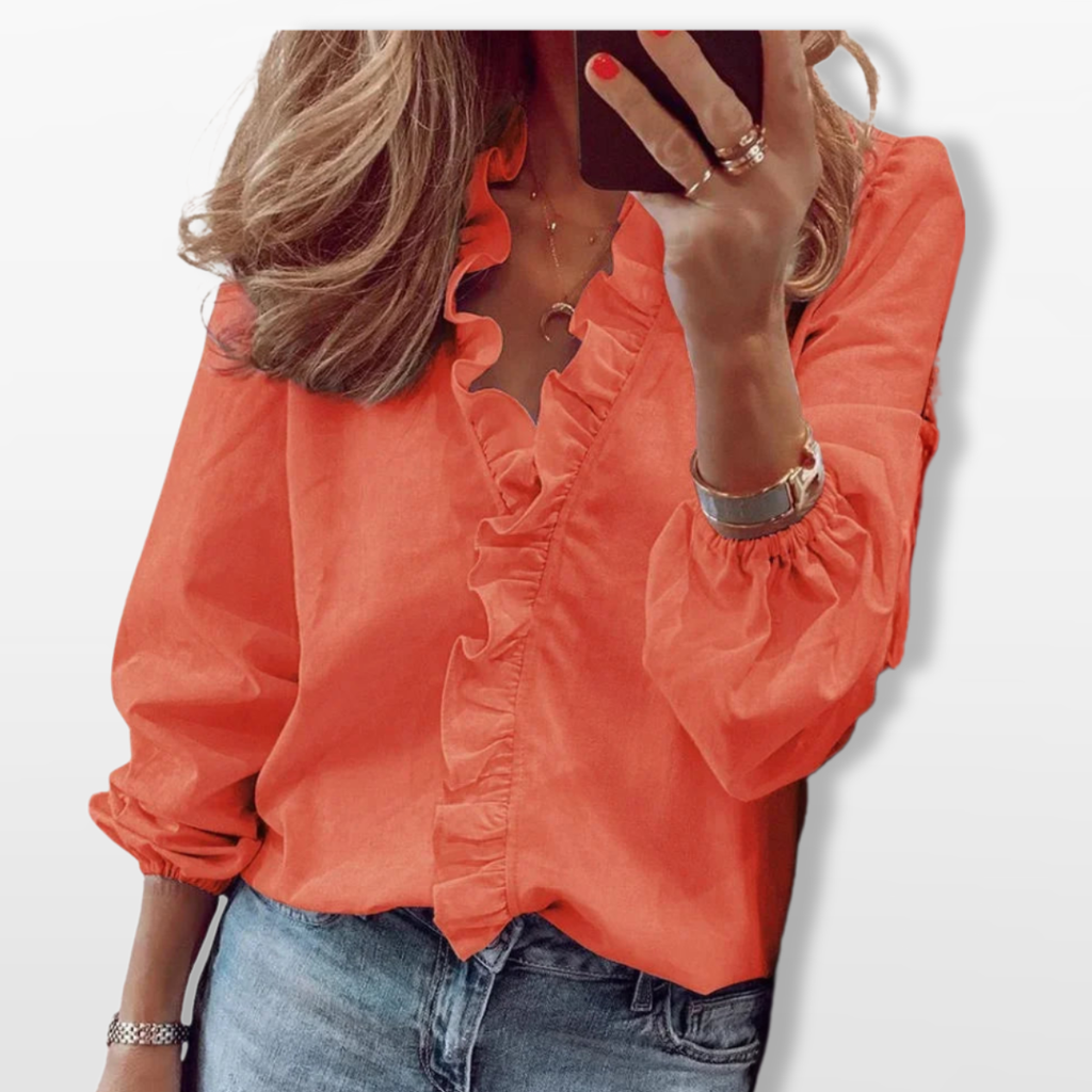 Women Ruffle V Neck Blouse Elegant Top