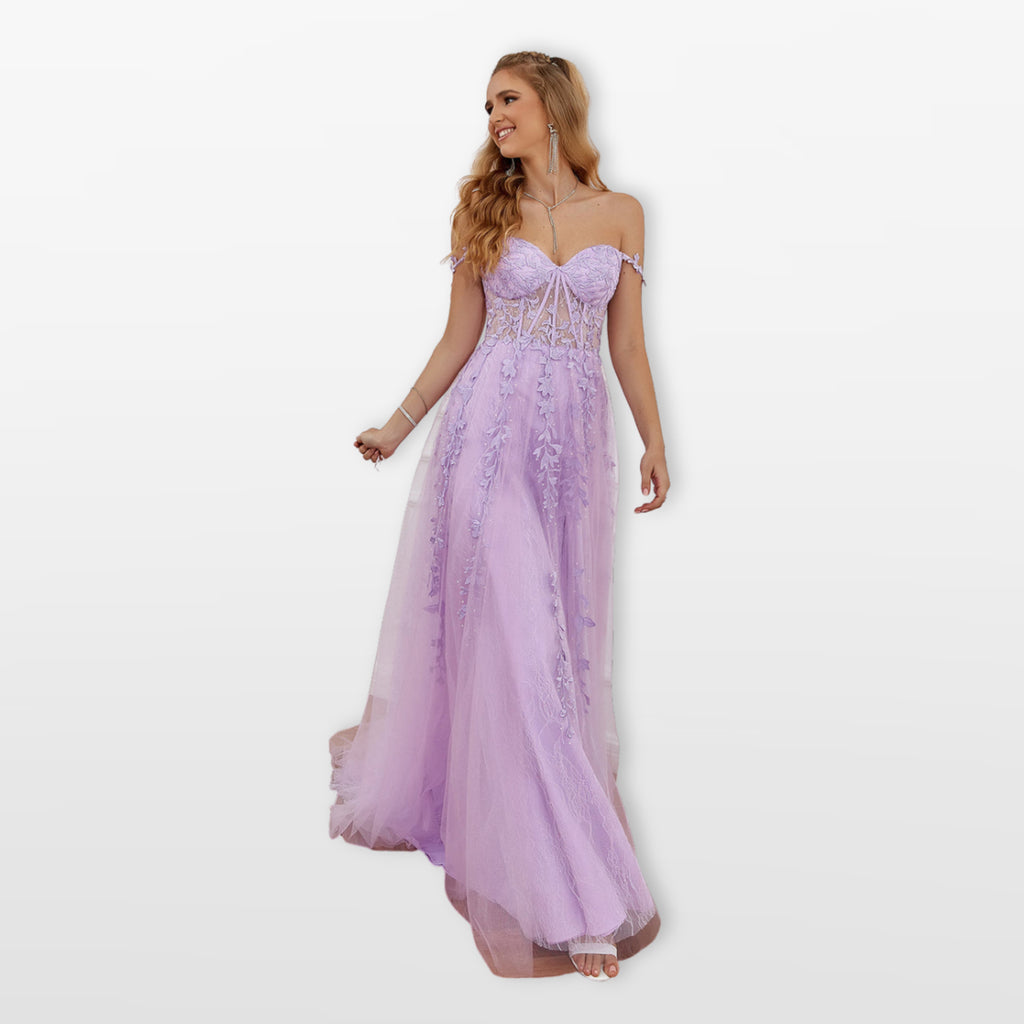 Women’s Lace Tulle Evening Dress Sweetheart Slit