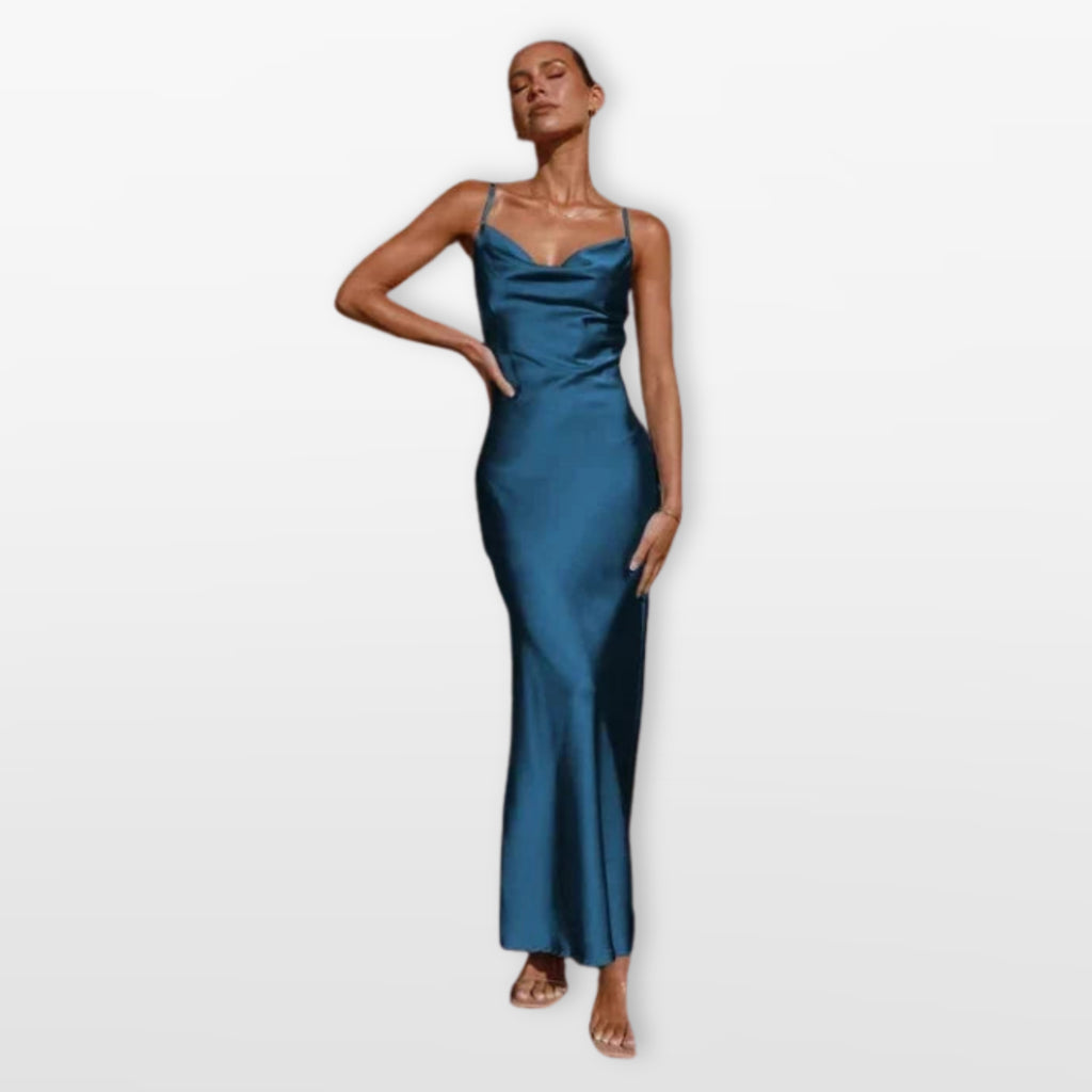 Women’s Satin Maxi Dress Cowl Neck
