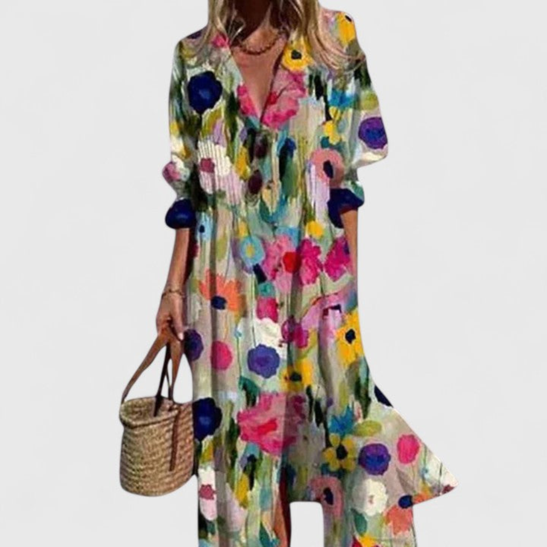 Women Floral Button Down Midi Dress