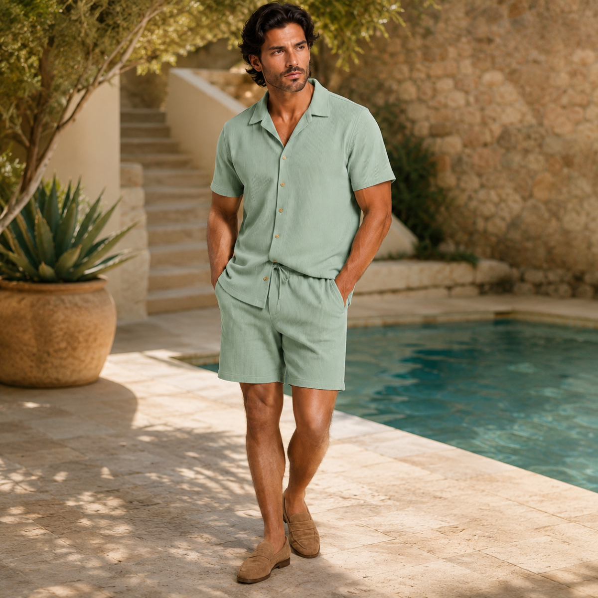 Men’s Short-Sleeve Shirt and Shorts Set