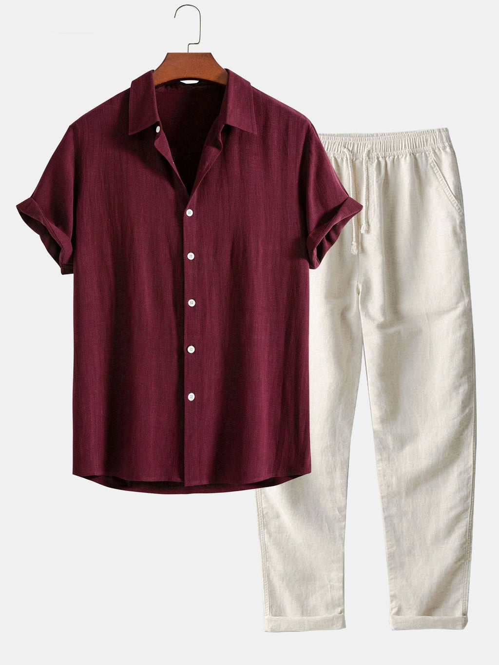 Men’s Casual Short Sleeve Shirt and Pants Set
