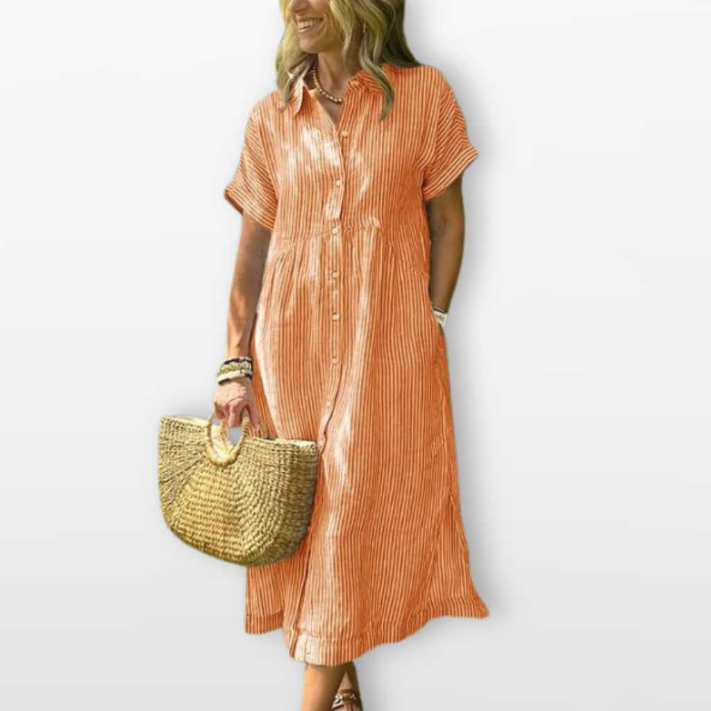 Women Striped Shirt Midi Dress Relaxed Fit