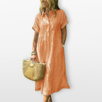 Women Striped Shirt Midi Dress Relaxed Fit