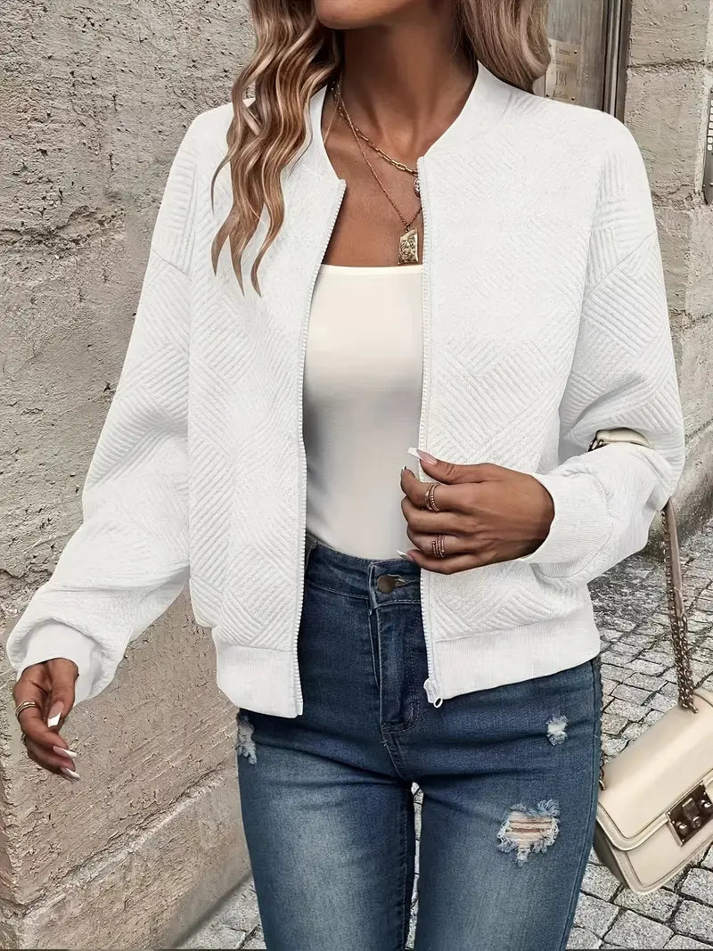 Women's Textured Zip-Front Bomber Jacket