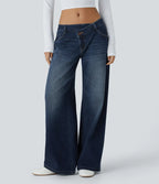 Women's Wide Leg Jeans with Asymmetric Waist