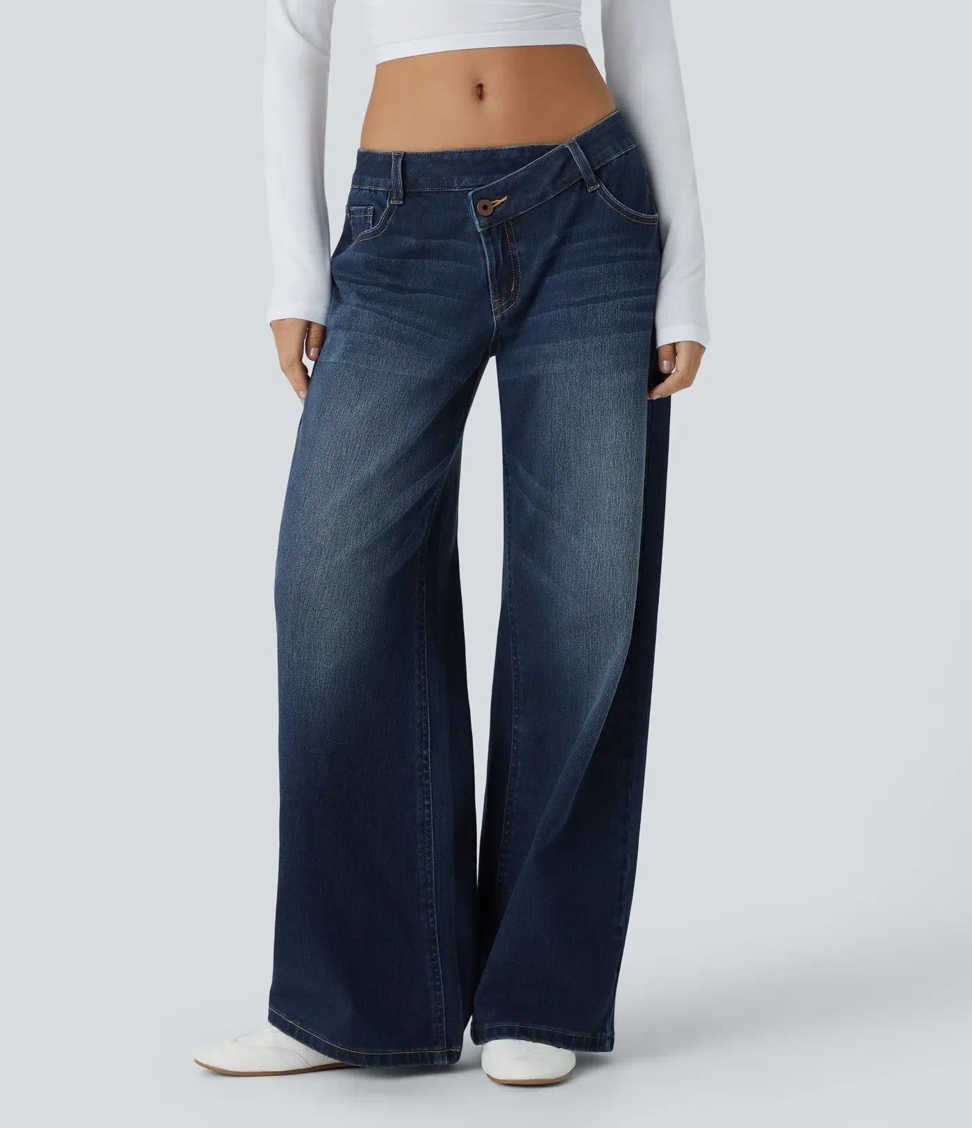 Women's Wide Leg Jeans with Asymmetric Waist