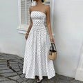 Women's Strapless Polka Dot Maxi Dress