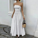 Women's Strapless Polka Dot Maxi Dress