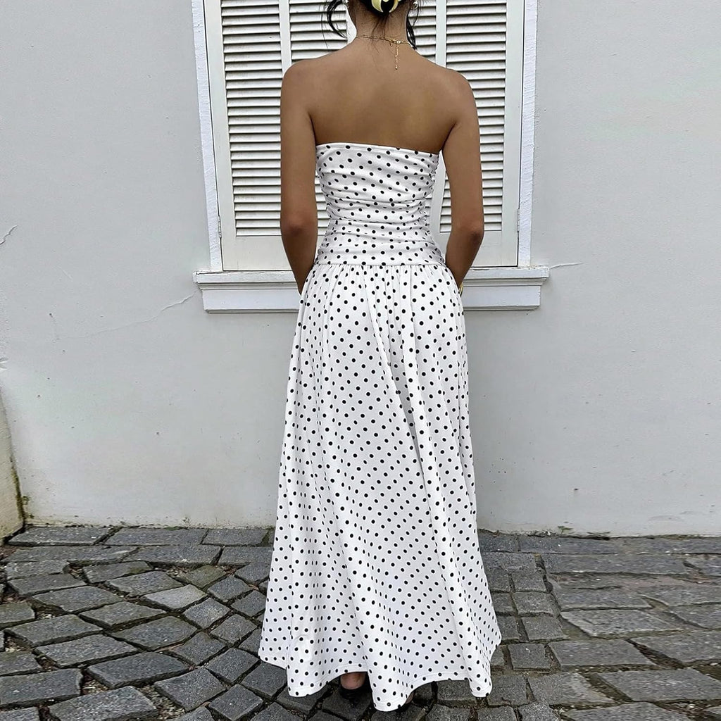 Women's Strapless Polka Dot Maxi Dress