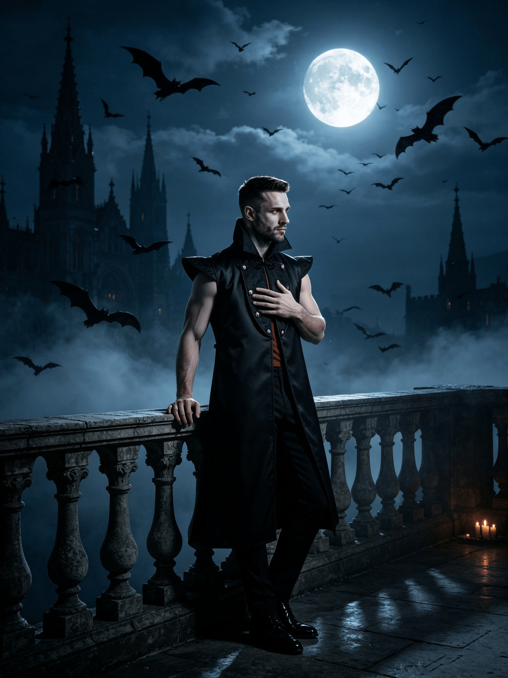 Men’s Halloween Vampire Costume with Long Cape