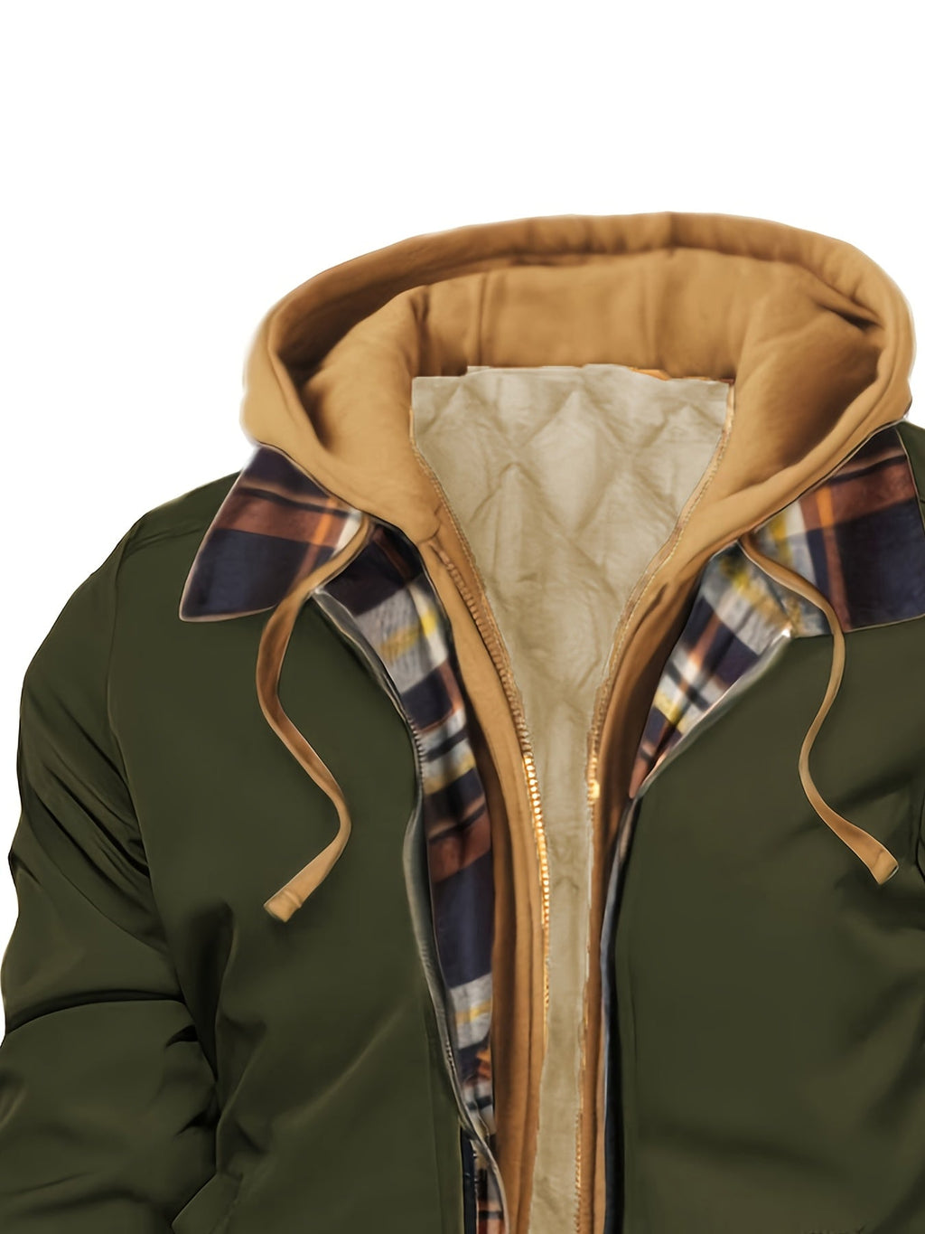 Men’s Hooded Jacket with Plaid Trim