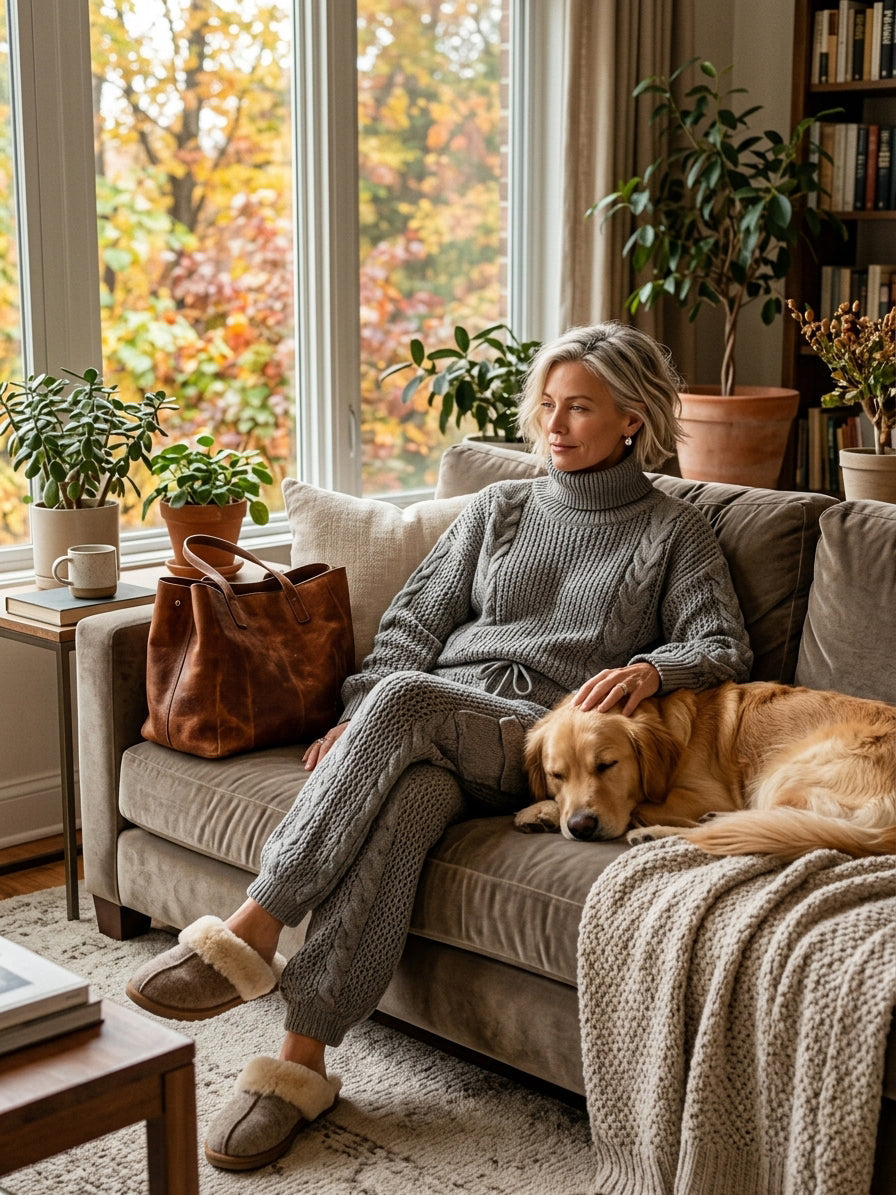 Women's Cable Knit Turtleneck Sweater and Pants Set