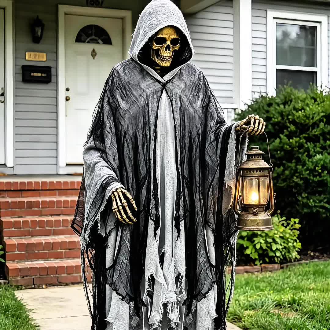 Halloween Hooded Ghost Costume with Tattered Cape