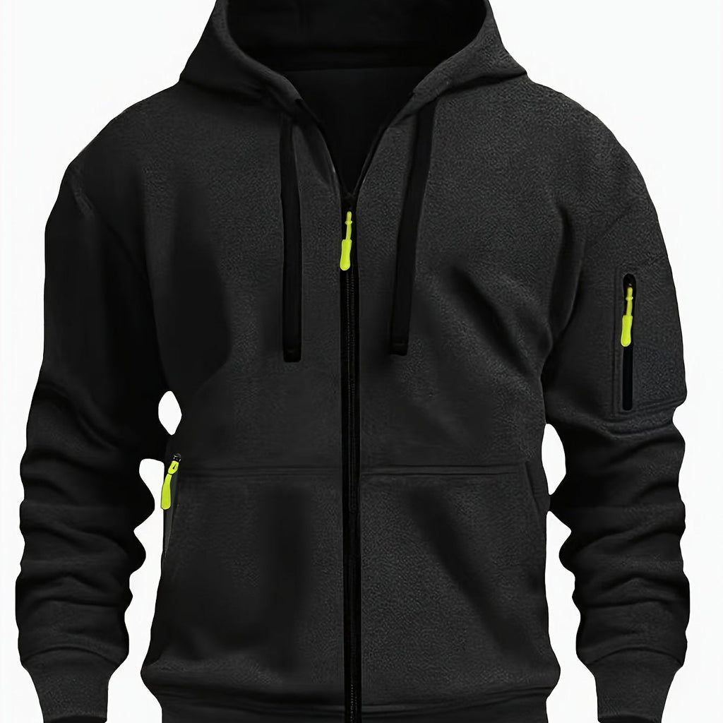 Men's Full-Zip Hooded Sweatshirt with Sleeve Detail