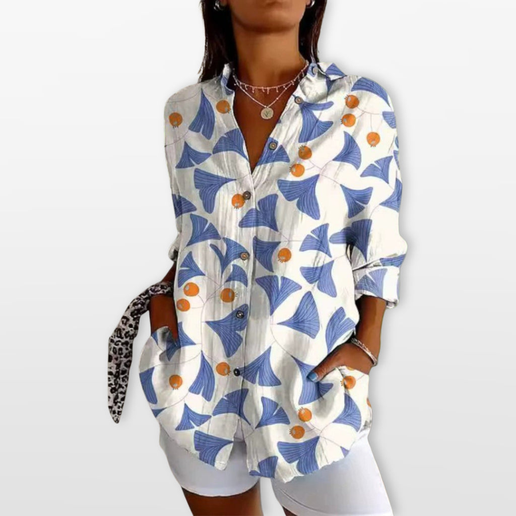 Women’s Printed Button Blouse Artistic Casual Shirt