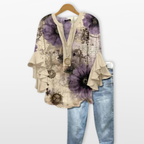 Women V Neck Blouse Floral Ruffle Sleeve
