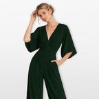 Women Elegant V Neck Wide Leg Jumpsuit