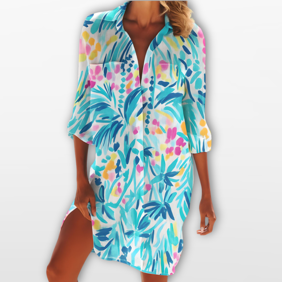 Women Printed Beach Shirt Dress