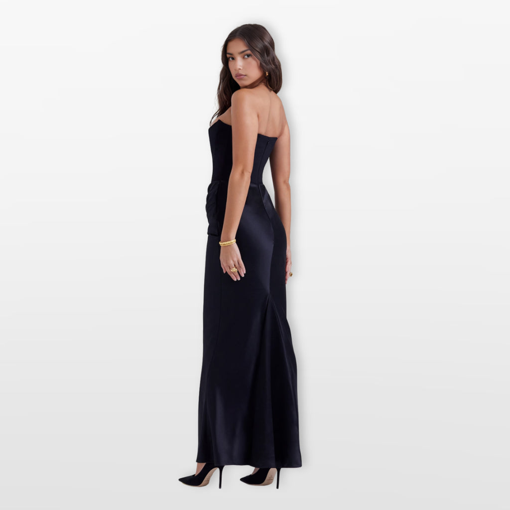 Women’s Strapless Midi Dress Corset Satin