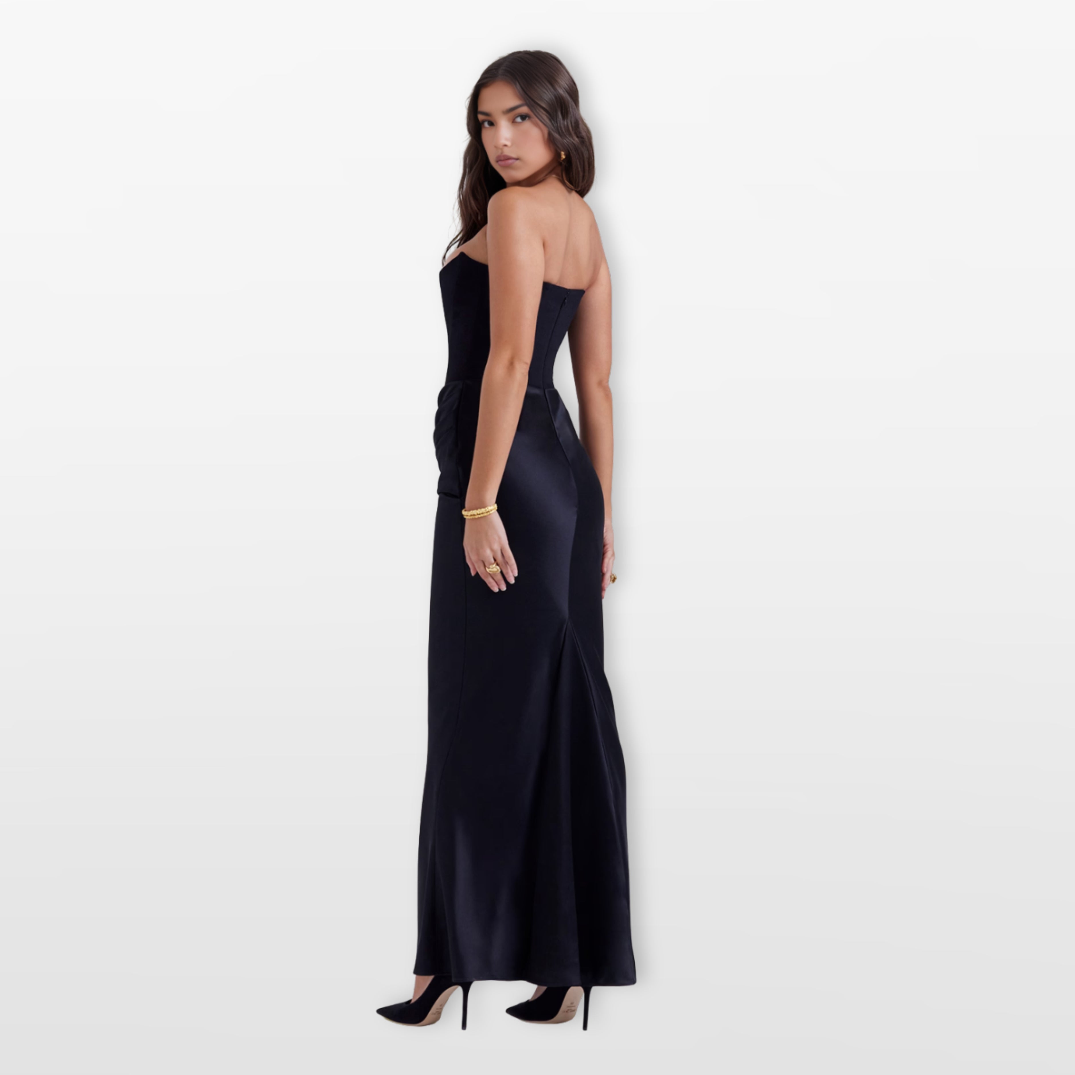 Women’s Strapless Midi Dress Corset Satin