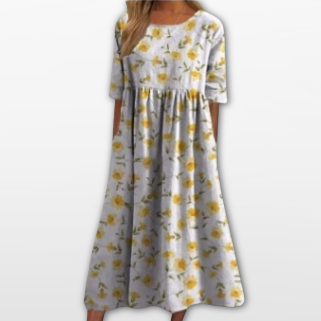 Women Floral Midi Dress Loose Fit